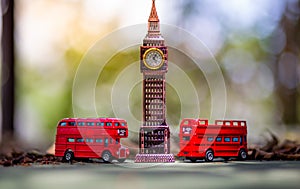 Toys that represent two of the main symbols of the city of London, double-decker bus and The London famous Big Ben model on