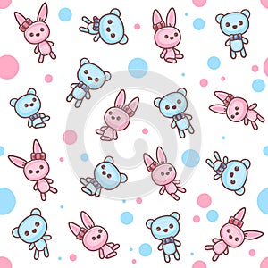 Toys seamless pattern. Teddy bear and bunny. Cozy pattern for childrens print and in the room for the child. Vector