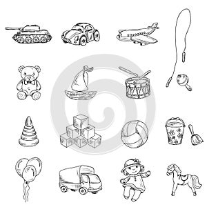 Toys Sketch Icons Set