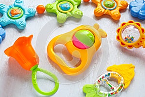 Toys of teether and colorful rattles