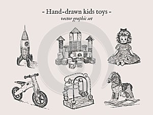 Toys vector hand-drawing set