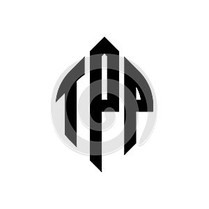 TPP circle letter logo design with circle and ellipse shape. TPP ellipse letters with typographic style. The three initials form a