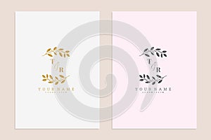 TR initial wedding floral simple modern vector graphic template