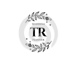 TR Initials letter Wedding monogram logos collection, hand drawn modern minimalistic and floral templates for Invitation cards,