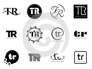 TR logo company template. Letter t and r logotype. Set different classic serif lettering and modern bold text with design elements photo