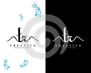 Tr, rt creative handwriting letter, initial logo vector design on white and black background