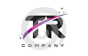 TR T R Black Letter Logo Design with Purple Magenta Swoosh photo