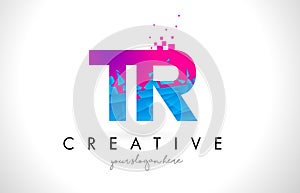 TR T R Letter Logo with Shattered Broken Blue Pink Texture Design Vector. photo