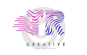 TR T R Zebra Lines Letter Logo Design with Magenta Colors photo