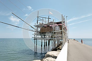 Trabocchi coast. View of the Trabocco Punta le Morge, Ancient fishing machine, Abruzzo, Italy