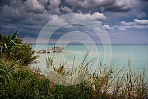 Trabocco and storm in Punta le Morge, Adriatic Italian coast, Abruzzo