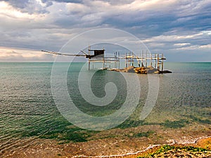 Trabocco or Trabucco floating in the colourful sea