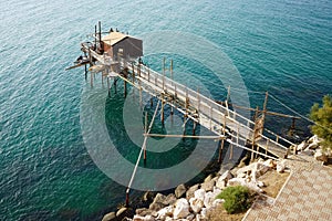 Trabucco an old fishing machine on Adriatic Sea, Termoli, Italy