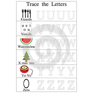 Trace alphabet uppercase letters U to Z