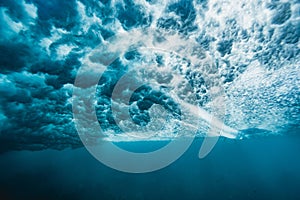 Trace behind the underwater surfer in Mentawai islands, Sumatra, Indonesia