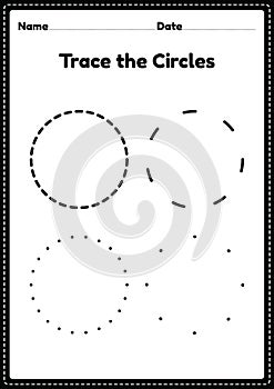 Trace the circle worksheet for kindergarten and preschoolers kids for educational activities in a printable