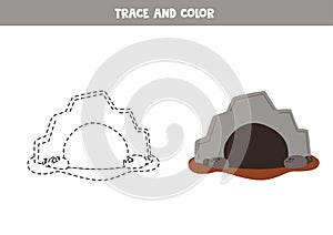 Trace and color cartoon wolf lair. Worksheet for children