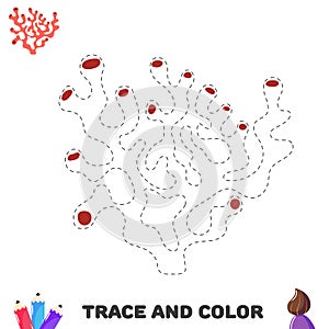 Trace and color coral. Handwriting practice. Educational worksheet for kids photo