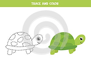 Trace and color cute turtle. Space worksheet for kids.