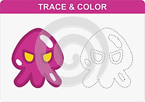 Trace and Color Educational Game For Children Printable Sheet To Play With Kids