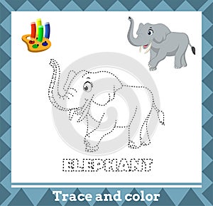 Trace and color for kids, elephant vector kids activity page