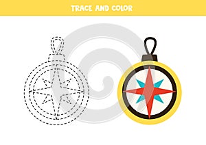 Trace and color navigational compass. Worksheet for children.