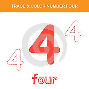 Trace & color number 4 worksheet