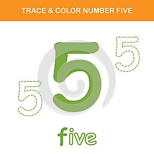 Trace & color number 5 worksheet