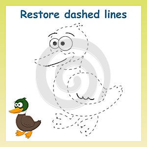 Trace game for children.Cartoon duck.