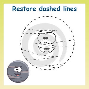 Trace game for children. Cartoon pluto planet. Restore dashed l