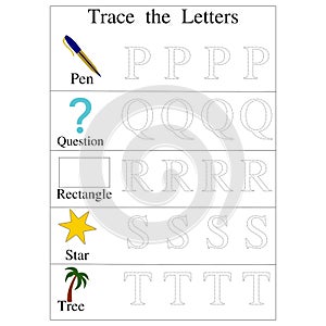 Trace the letters alphabets from P to T