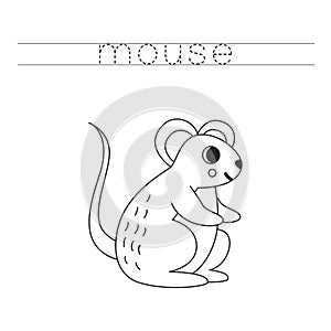 Trace the letters and color cartoon mouse. Handwriting practice for kids