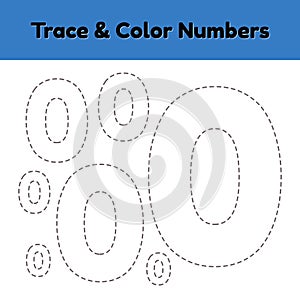 Trace line number for kindergarten and preshool kids. Write and color a null.