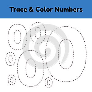 Trace line number for kindergarten and preshool kids. Write and color a null. photo