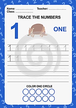Trace and write number for children. Exercise for children to recognize the number photo
