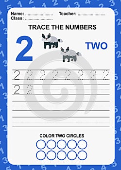 Trace and write number for children. Exercise for children to recognize the number photo