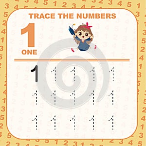 Trace and write number for children. Exercise for children to recognize the number.