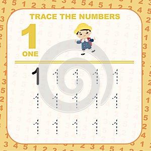 Trace and write number for children. Exercise for children to recognize the number.