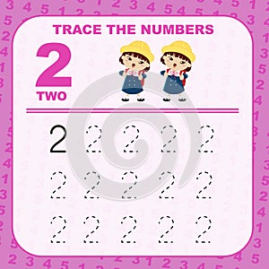 Trace and write number for children. Exercise for children to recognize the number.