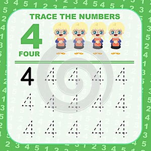 Trace and write number for children. Exercise for children to recognize the number.