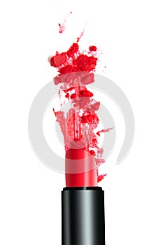 Trace of red lipstick on a white background