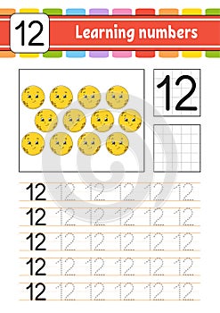 Trace and write. Handwriting practice. Learning numbers for kids. Education developing worksheet. Activity page. Game for toddlers