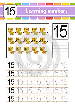 Trace and write. Handwriting practice. Learning numbers for kids. Education developing worksheet. Activity page. Game for toddlers