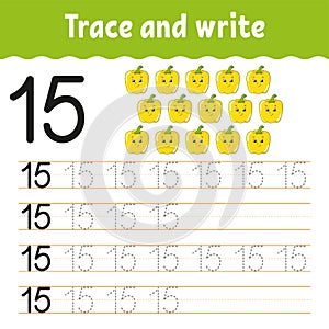 Trace and write. Handwriting practice. Learning numbers for kids. Education developing worksheet. Activity page. Game for toddlers