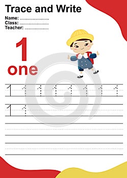 Trace and write number for children. Exercise for children to recognize the number.
