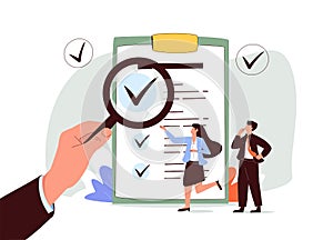 Traceability and product quality control with tracking tiny person concept. Source supply chain logistics verification.