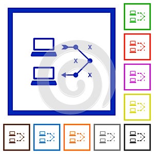 Traceroute remote computer flat framed icons