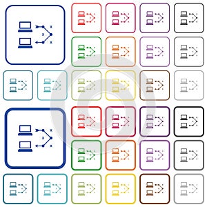 Traceroute remote computer outlined flat color icons