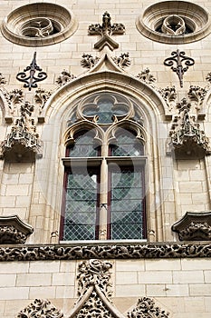 The tracery decor elements of a window of the town hall in the French city Arras