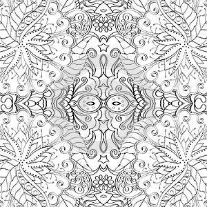 Tracery mehndi curved ornament. Ethnic motif, monochrome binary harmonious doodle texture. Black and white. Vector.